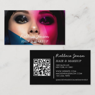 Make-up artiest haar foto vet script Roze blauw QR Visitekaartje