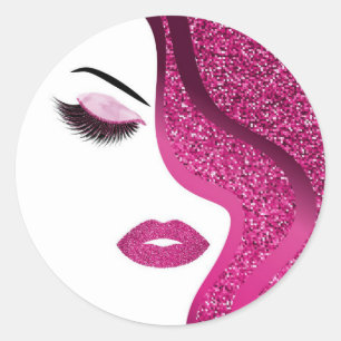 Make-up Artiest Haar Stylist Donker Roze Glitter Ronde Sticker