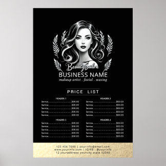 Make-up Artiest Haar Stylist Modern Zwart Prijslij Poster