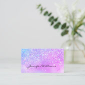 Make-up Artiest Holografische Glitter Script Paars Visitekaartje (Staand voorkant)