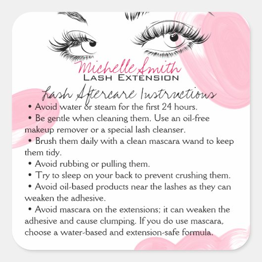 Make-up Artiest Lashes Brows Nazorg Instructies Vierkante Sticker (Voorkant)
