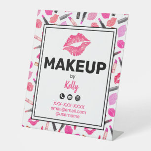Make-up artiest promotionele lippenstift lipprint reclamebord met voetstuk