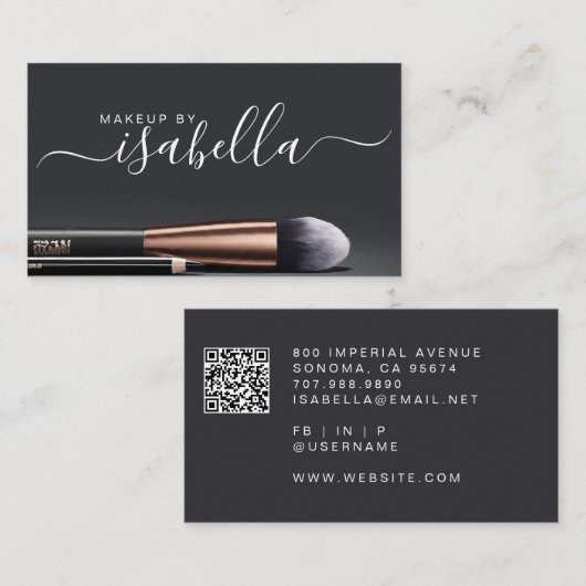 Make-up Artiest QR Code Houtskool Zwart Visitekaartje (Voorkant / Achterkant)