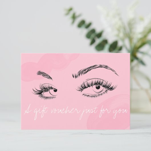Make-up artiest wimpers wenkbrauwen roze cadeaubon bedankkaart (Staand voorkant)