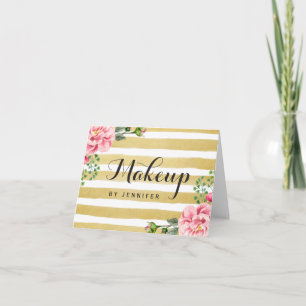 Make-up Artist Beauty Salon Bloemen Gouden Strepen Bedankkaart