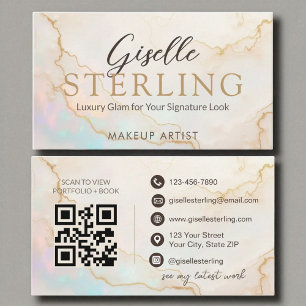 Make-up Artist Elegant Pearl Opal Gold Script Visitekaartje
