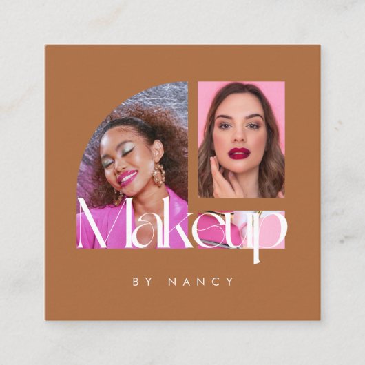 Make-up Artist Foto Collage Terracotta Vierkante Visitekaartje (Voorkant)
