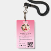 Make-up artist Foto QR Code Pink Small Business Badge (Front with Lanyard)