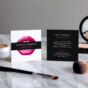 Make-up artist fuchsia lippen moderne witte schoon vierkante visitekaartje