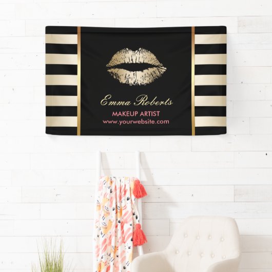 Make-up Artist Gold Lips Modern Zwart & Goud Spandoek (Insitu)