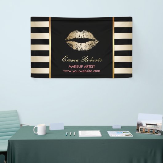 Make-up Artist Gold Lips Modern Zwart & Goud Spandoek (Beurs)