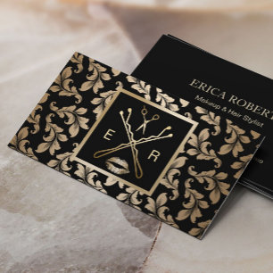 Make-up Artist Haar Stylist Luxe Gouden Damast Visitekaartje