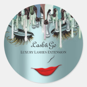 Make-up Artist Lash Product Drips Rode Lippen Blau Ronde Sticker