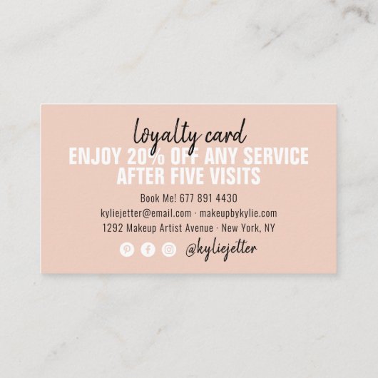 Make-up artist loyalty card punch script blush roz (Achterkant)