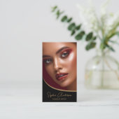 Make-up Artist Modern Script Zwart en Goud Visitekaartje (Staand voorkant)