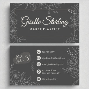 Make-up Artist Moody Houtskool Grijs Bloemen Moder Visitekaartje