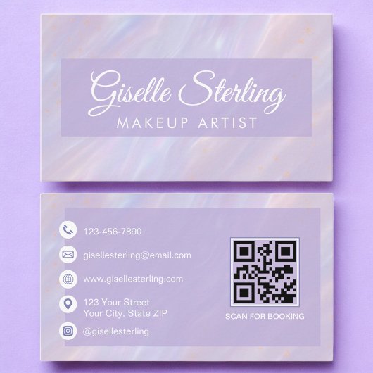 Make-up Artist QR Code Iridescent Pastel Opal Visitekaartje