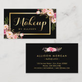 Make-up Artist Zwart Goud Script Floral Wrap Visitekaartje (Voorkant / Achterkant)