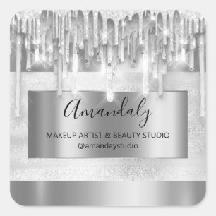 Make-up Beauty Glitter Silver Lijst Boutique Grijs Vierkante Sticker