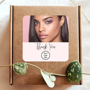 Make-up Bedankt Foto Blush Roze Script Uw Logo Vierkante Sticker