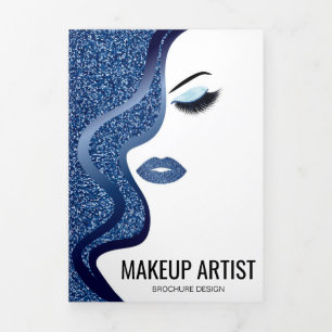 Make-up Blue Glitter wimpersalon Haarstylist Drieluik Kaart