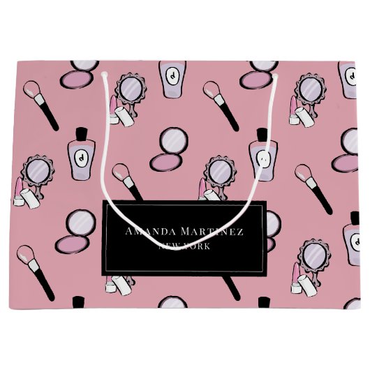 Make-up cosmetisch patroon roze groot cadeauzakje (Voorkant)
