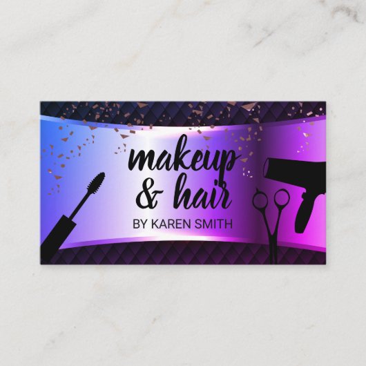 Make-up en haar | Paarse Metallic Banner Mesh Afsprakenkaartje (Voorkant)
