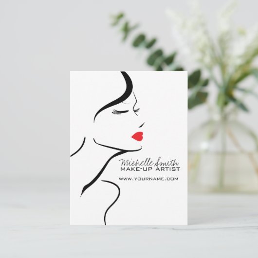 Make-up icoon Vrouwengezicht in zwart witte rode l Briefkaart (Staand voorkant)