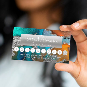 Make-up kapsalon zilveren blauw marmer waterverf klantenkaartje