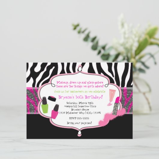 Make-up make-over Zebra verjaardagsfeestje Kaart (Staand voorkant)