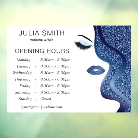 Make-up met donkerblauw glitter-effect raamsticker (Vel 3)