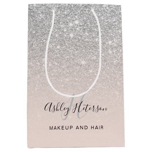 Make-up monogram blush zilver glitter script medium cadeauzakje (Voorkant)