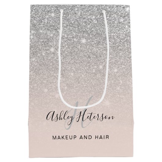 Make-up monogram blush zilver glitter script medium cadeauzakje (Achterkant)
