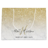 Make-up monogram marmer gouden glitterscript groot cadeauzakje (Voorkant)