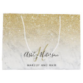 Make-up monogram marmer gouden glitterscript groot cadeauzakje (Achterkant)