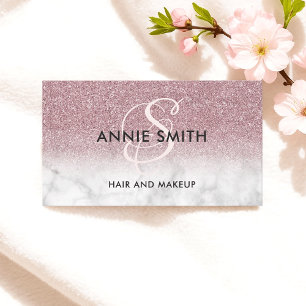 Make-up Monogram Marmer Roze Goud Glitter Ombre QR Visitekaartje