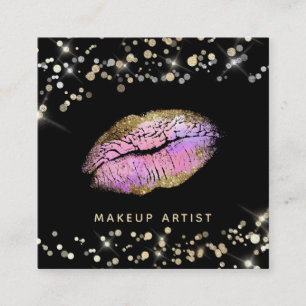 ~* Make-up Pastel Roze Lavendel Gouden Glitter Lip Vierkante Visitekaartje