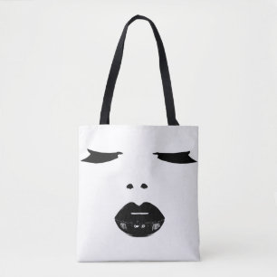 make-up pop kunst ogen zweeft zwarte lippenlippen draagtas