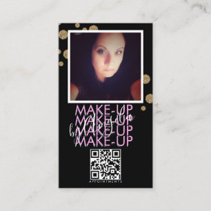 Make-up Salon QR Code Roze Zwart Glitter Foto Visitekaartje