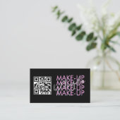 Make-up Salon QR Code Roze Zwart Script Visitekaartje (Staand voorkant)