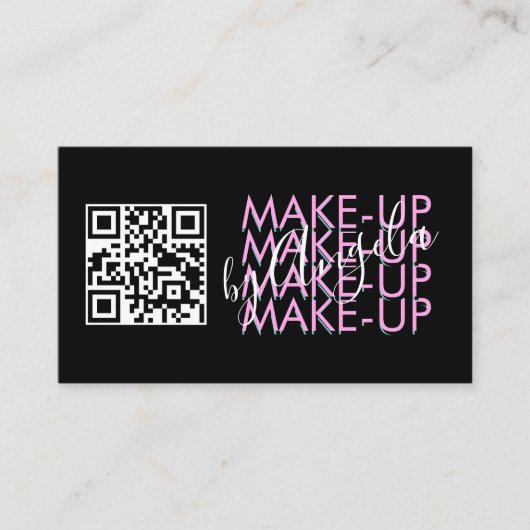 Make-up Salon QR Code Roze Zwart Script Visitekaartje (Voorkant)
