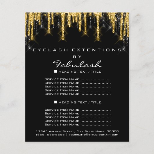 Make-up Schoonheid Prijslijst Goud Zwarte Drips Gl Flyer (Voorkant)