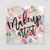 Make-up typografie moderne bloemen waterverf vierkante visitekaartje (Voorkant)