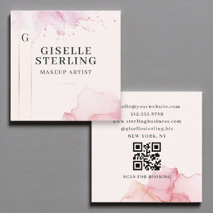 Make-upartiest Blush Pink Waterverf QR-code Vierkante Visitekaartje