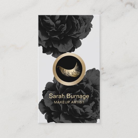 Make-upkunstenaar Custom Logo Elegant Zwart Bloeme Visitekaartje (Voorkant)