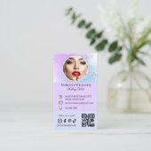 Make-upkunstenaar Social Media Foto QR-code paarse Visitekaartje (Staand voorkant)