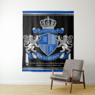 Make Your Own Coat of Arms Blue Silver Lion Emblem Wandkleed