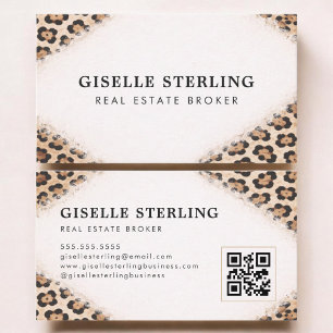 Makelaar Cheetah Luipaardprint QR-code Visitekaartje