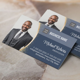 Makelaar Classy Navy Blue Aangepaste Foto Visitekaartje