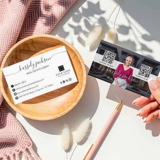 Makelaar Elegant Scriptie Foto QR-code Visitekaartje